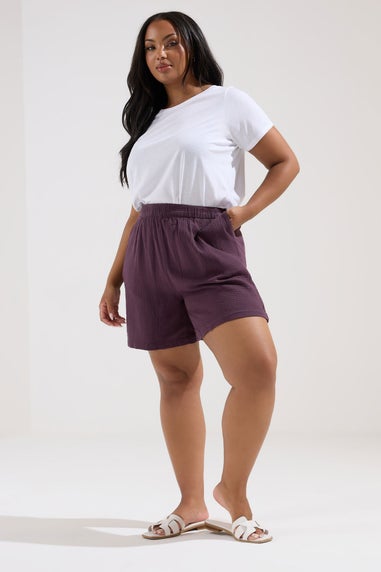 Yours Curve Purple Cotton Cheesecloth Shorts