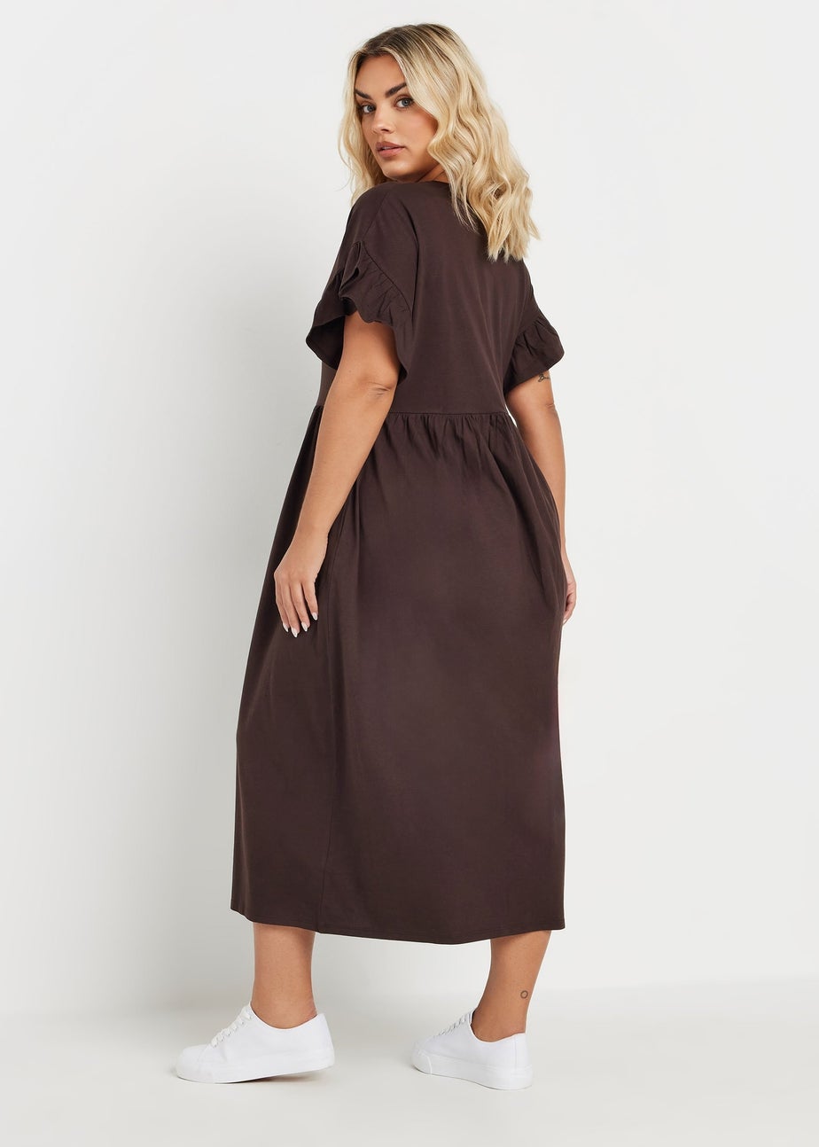 Yours Curve Chocolate Brown Frill Cotton Midaxi Dress