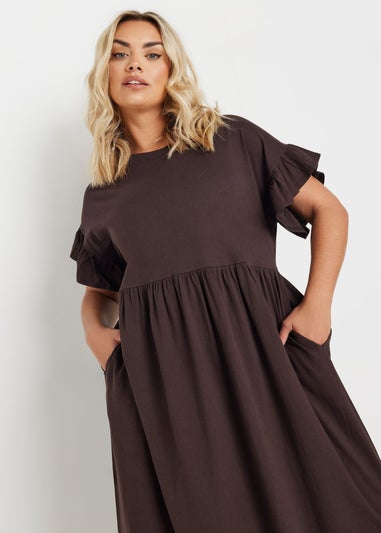Yours Curve Chocolate Brown Frill Cotton Midaxi Dress