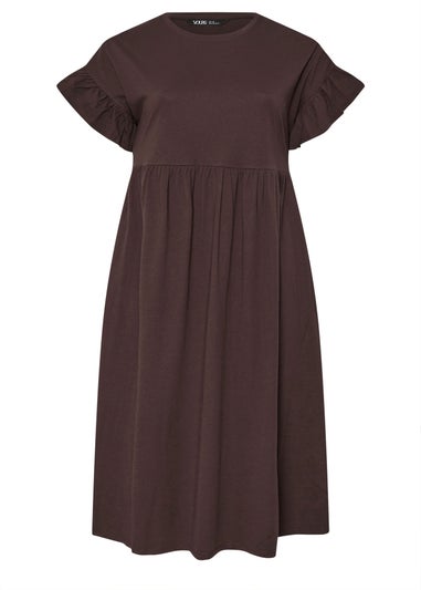 Yours Curve Chocolate Brown Frill Cotton Midaxi Dress