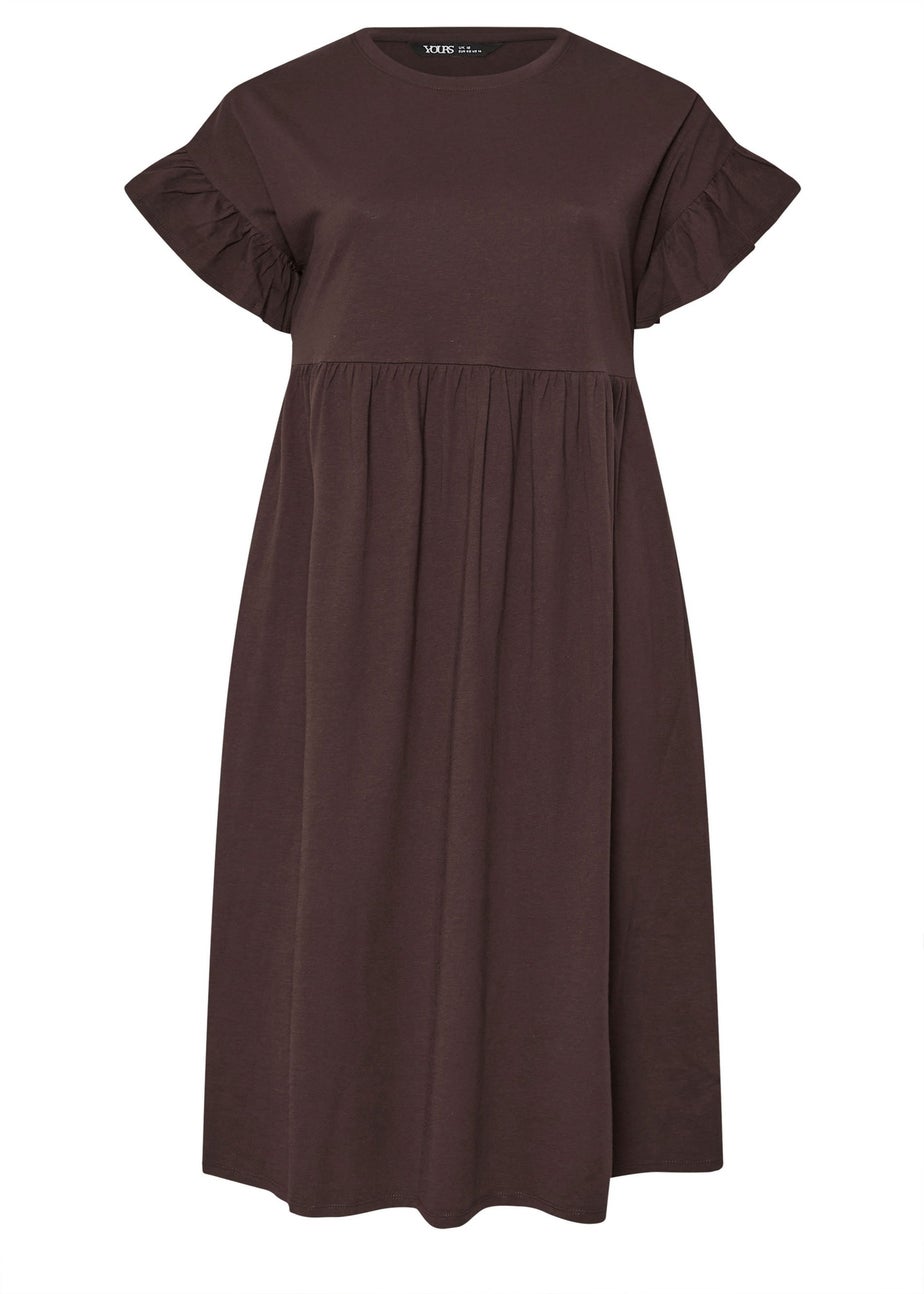 Yours Curve Chocolate Brown Frill Cotton Midaxi Dress