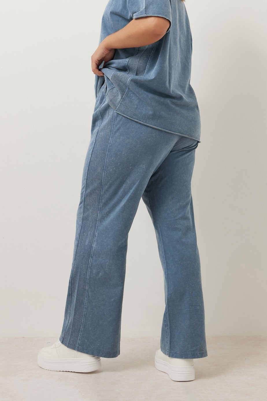 Yours Curve Blue Acid Wash Wide Leg Joggers