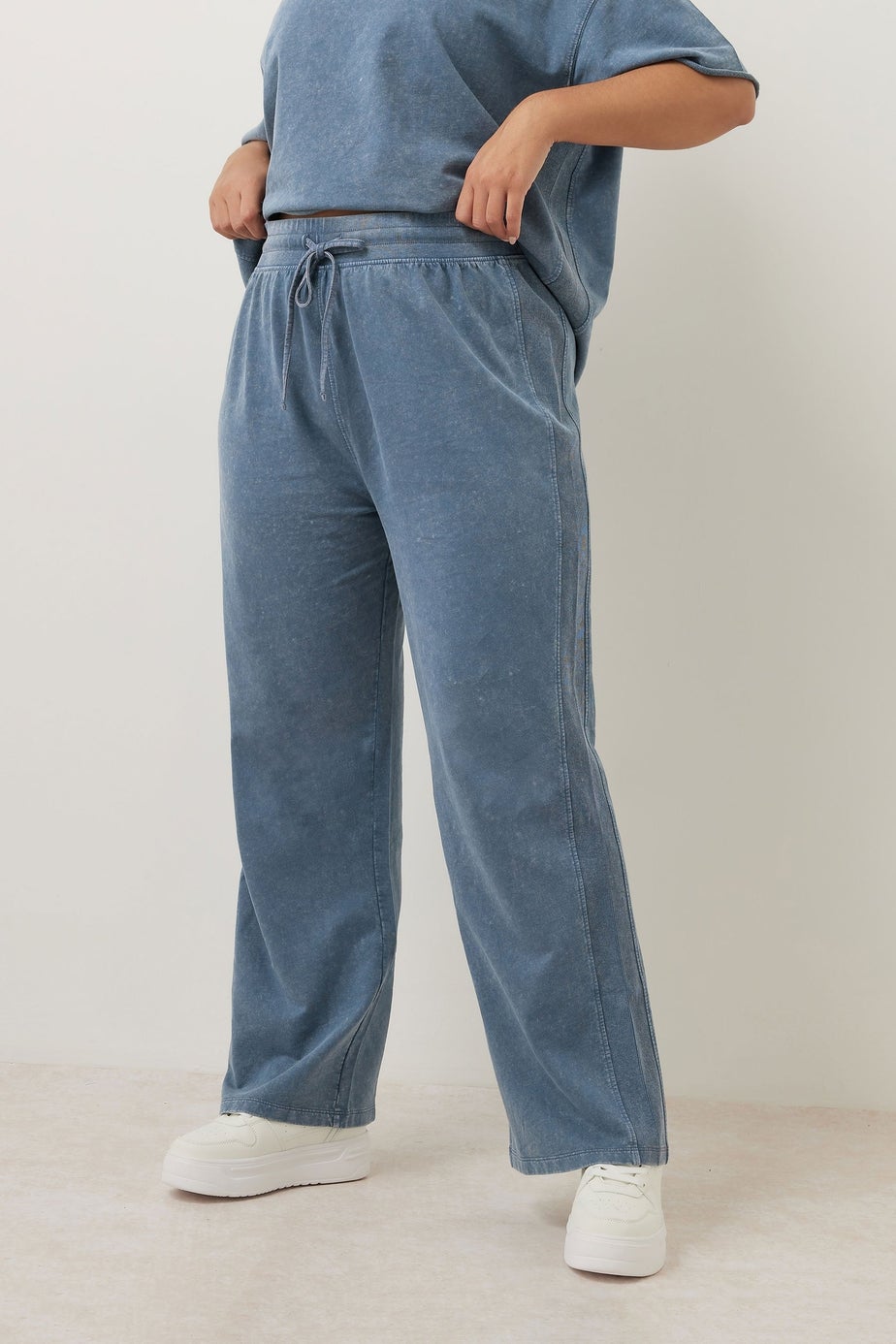 Yours Curve Blue Acid Wash Wide Leg Joggers