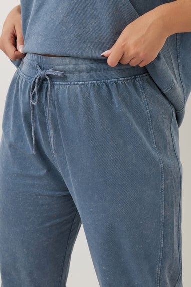 Yours Curve Blue Acid Wash Wide Leg Joggers