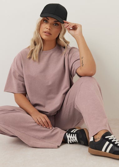 Yours Curve Pink Acid Wash Wide Leg Joggers