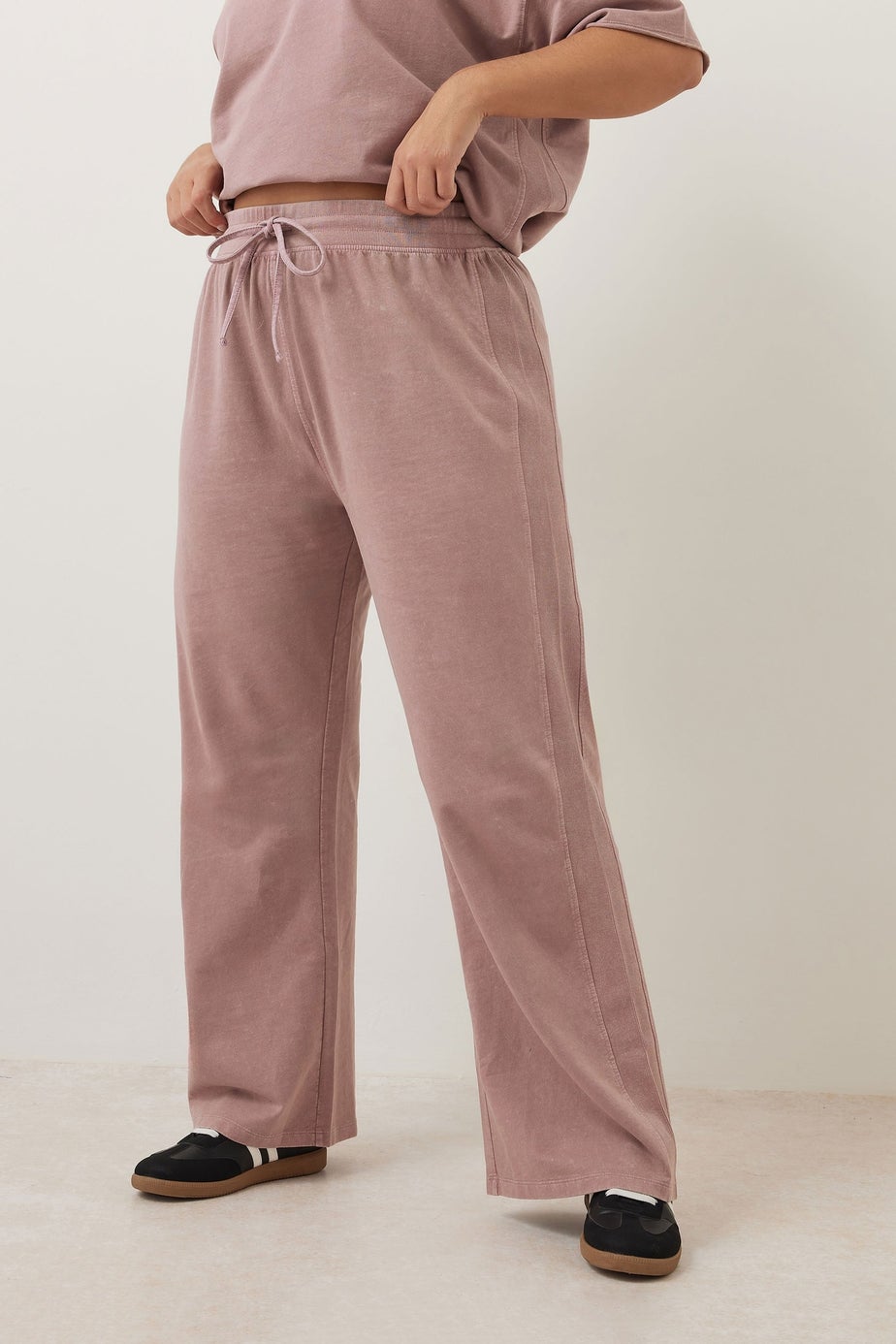 Yours Curve Pink Acid Wash Wide Leg Joggers