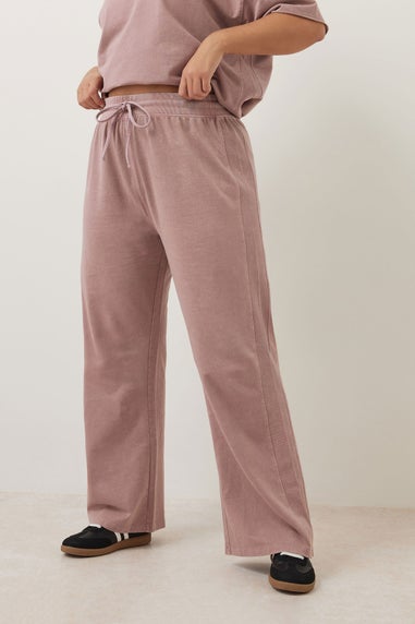 Yours Curve Pink Acid Wash Wide Leg Joggers