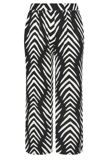 Yours Curve Black & White Abstract Print Wide Leg Trousers