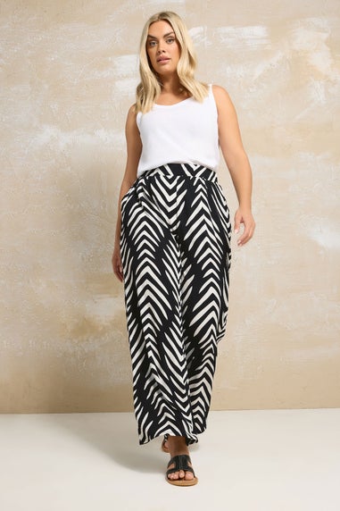 Yours Curve Black & White Abstract Print Wide Leg Trousers