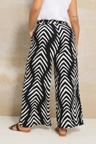 Yours Curve Black & White Abstract Print Wide Leg Trousers