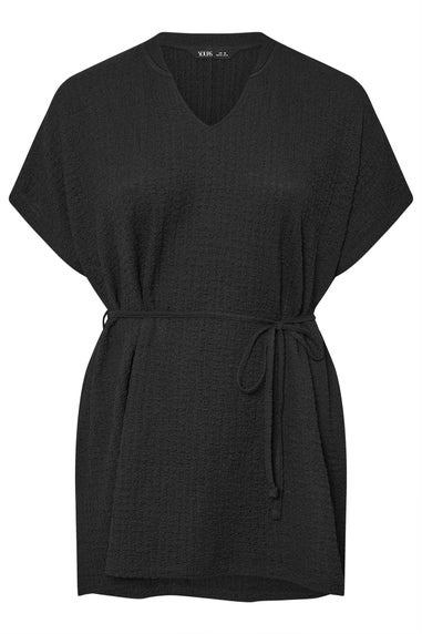 Yours Curve Black Belted Textured Tunic Top