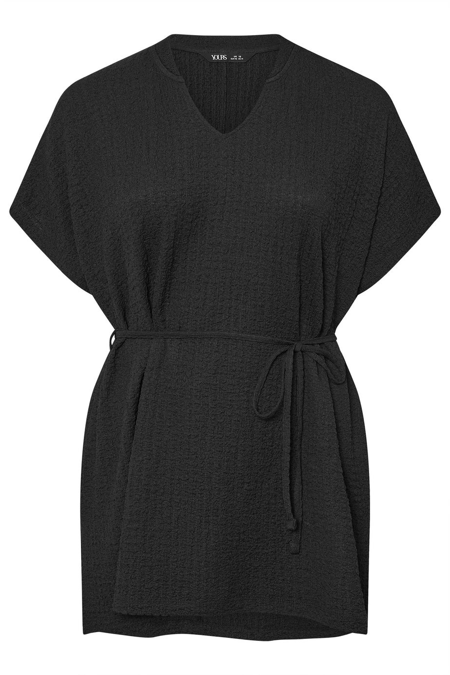 Yours Curve Black Belted Textured Tunic Top