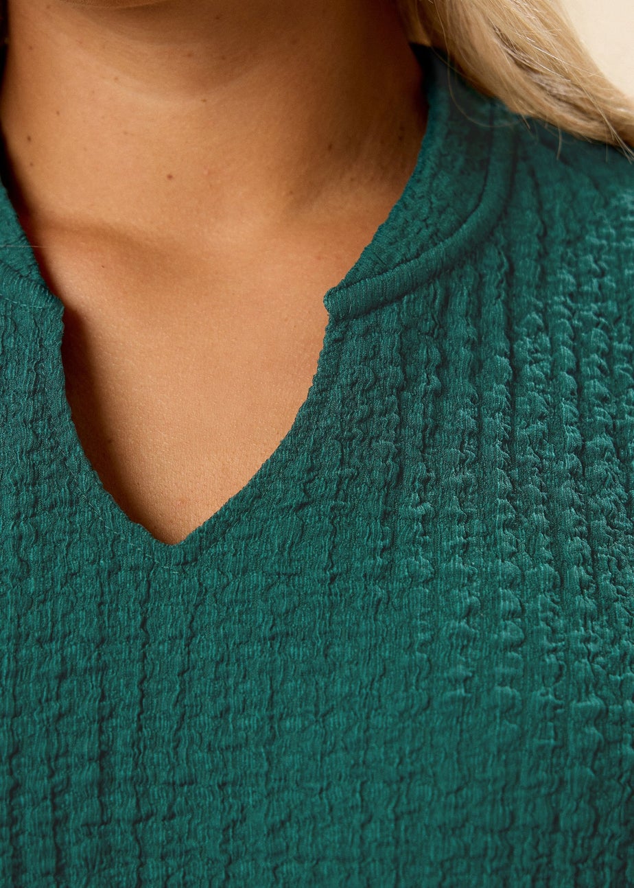 Yours Curve Teal Green Belted Textured Tunic Top