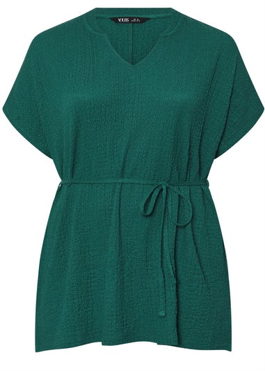 Yours Curve Teal Green Belted Textured Tunic Top