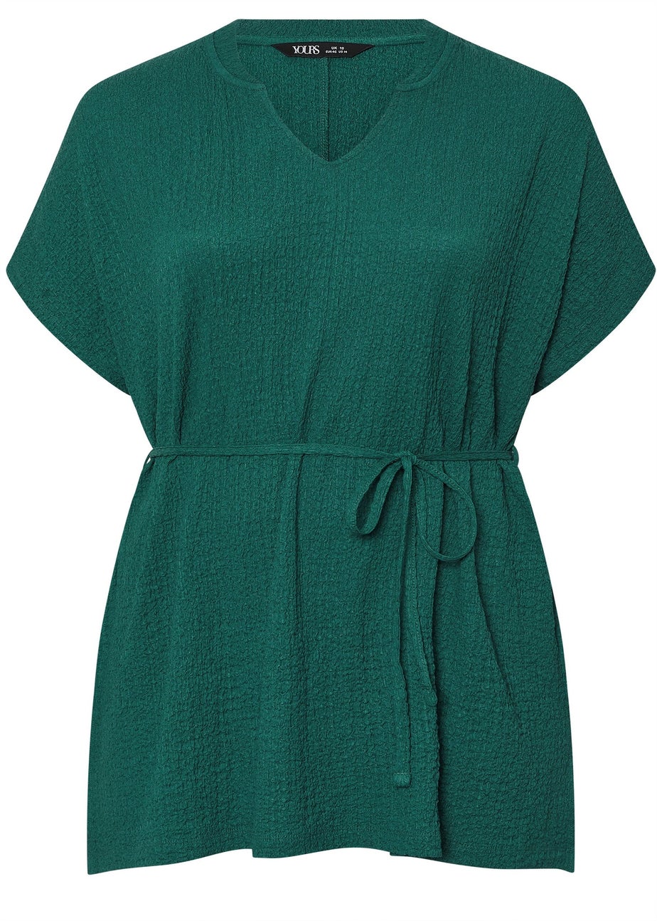 Yours Curve Teal Green Belted Textured Tunic Top