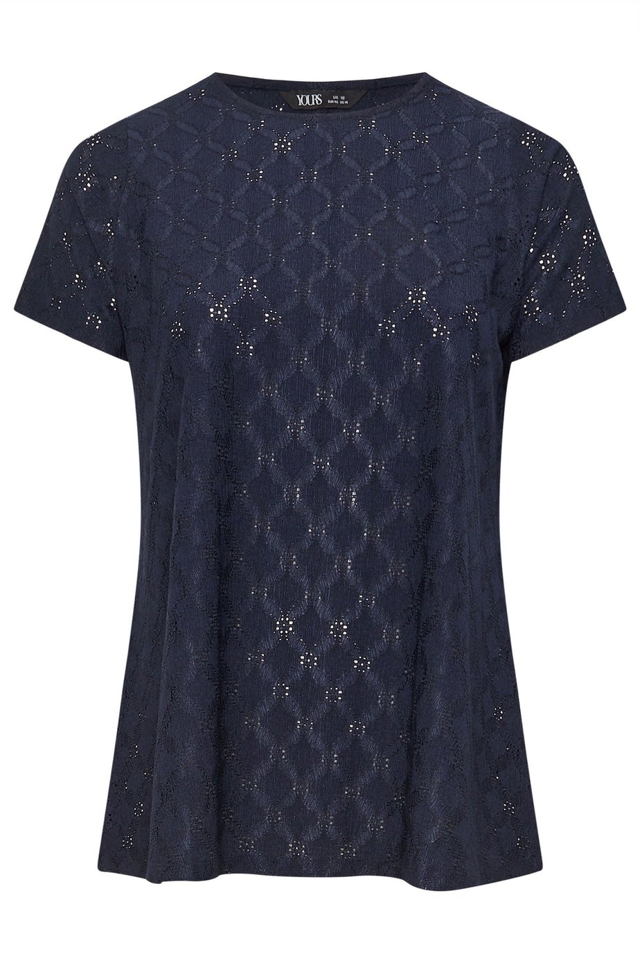 Yours Curve Navy Blue Broderie Anglaise Textured Swing Top