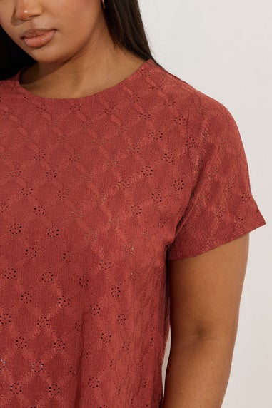 Yours Curve Orange Broderie Anglaise Textured Swing Top