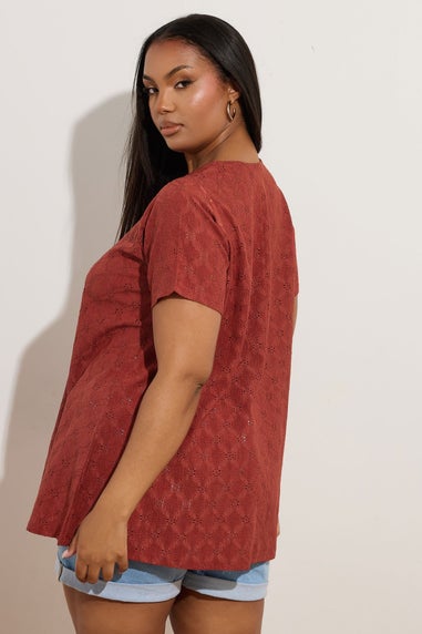 Yours Curve Orange Broderie Anglaise Textured Swing Top