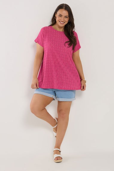 Yours Curve Pink Broderie Anglaise Textured Swing Top