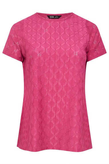 Yours Curve Pink Broderie Anglaise Textured Swing Top