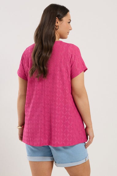 Yours Curve Pink Broderie Anglaise Textured Swing Top