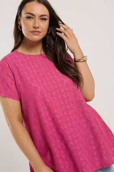 Yours Curve Pink Broderie Anglaise Textured Swing Top