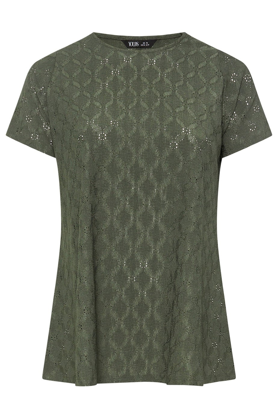 Yours Curve Khaki Green Broderie Anglaise Textured Swing Top