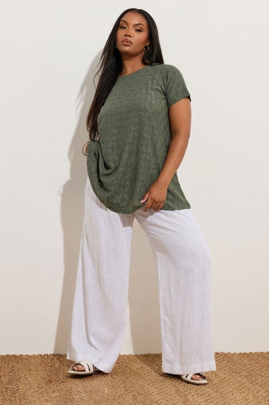 Yours Curve Khaki Green Broderie Anglaise Textured Swing Top