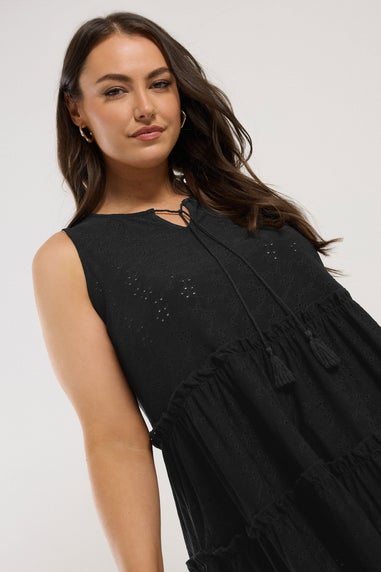 Yours Curve Black Broderie Anglaise Tiered Vest Top