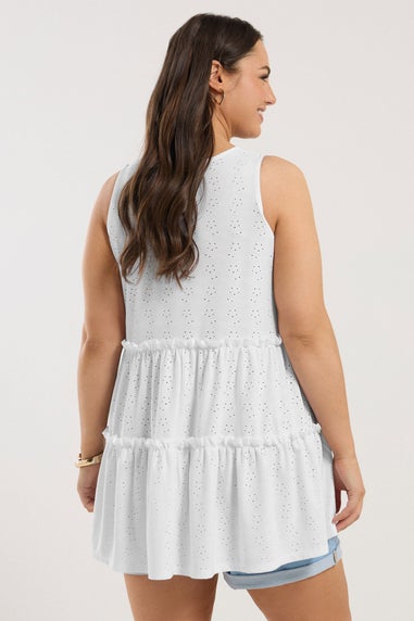 Yours Curve White Broderie Anglaise Tiered Vest Top