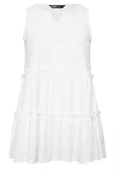 Yours Curve White Broderie Anglaise Tiered Vest Top