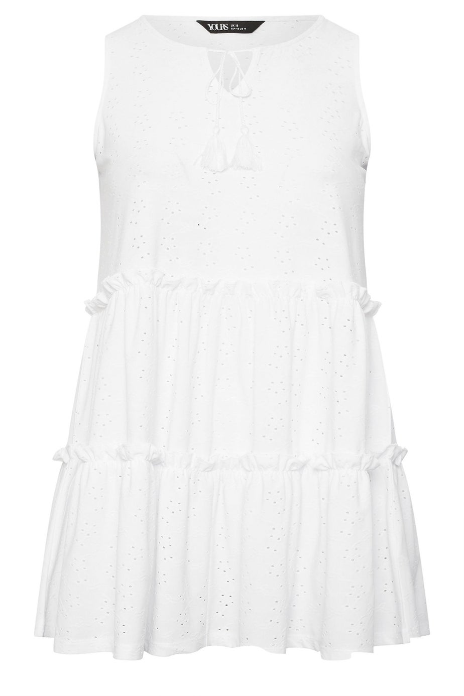 Yours Curve White Broderie Anglaise Tiered Vest Top