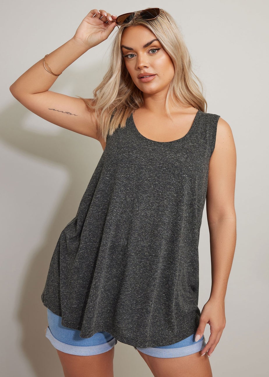 Yours Curve Black Linen Vest Top