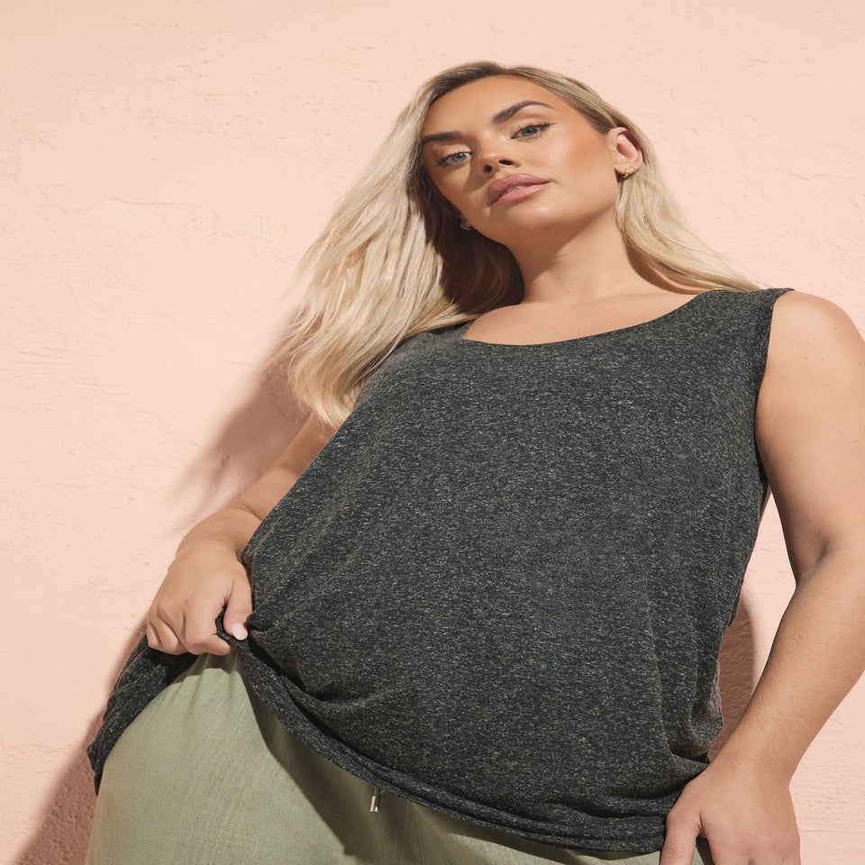 Yours Curve Black Linen Vest Top