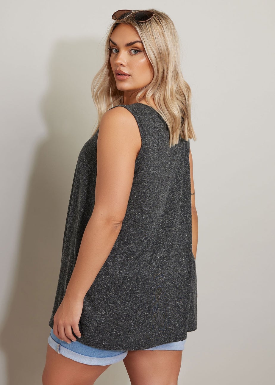 Yours Curve Black Linen Vest Top