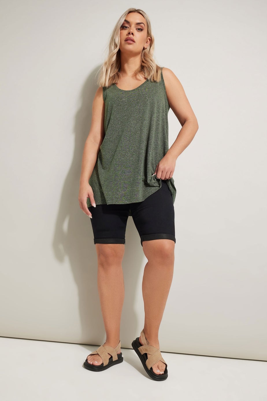 Yours Curve Khaki Green Linen Vest Top