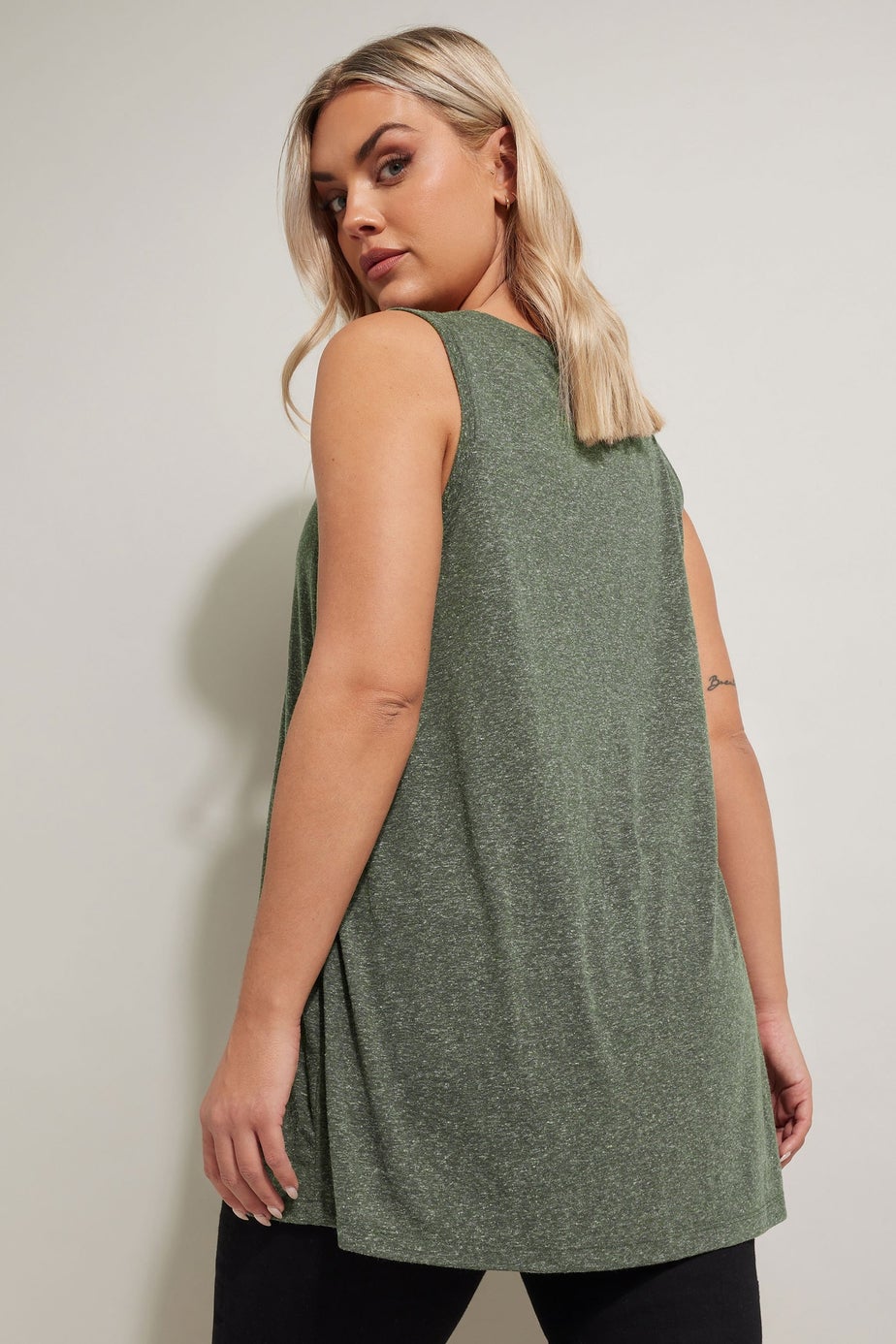 Yours Curve Khaki Green Linen Vest Top