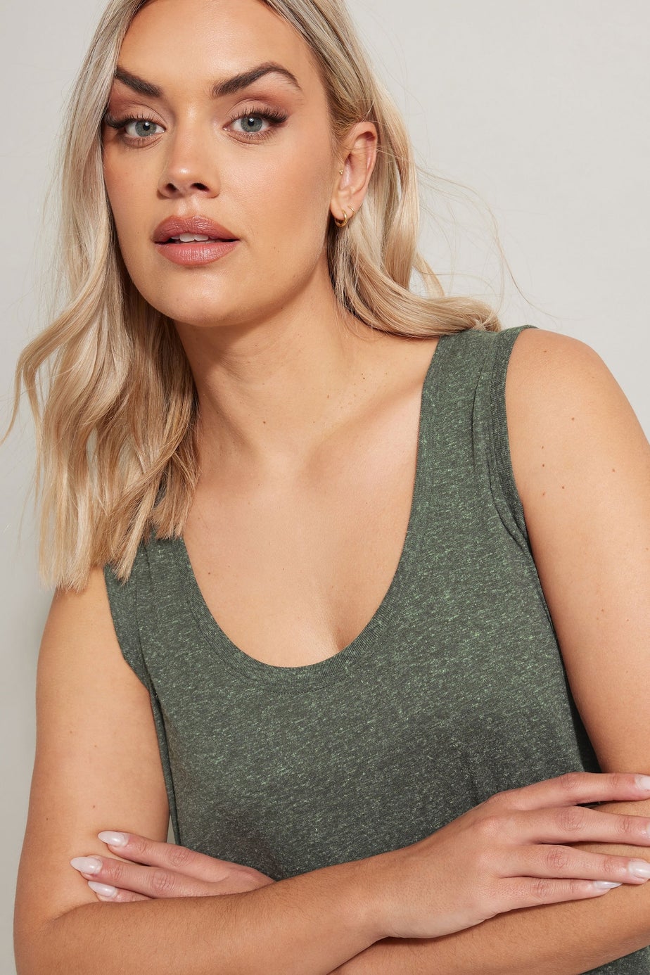 Yours Curve Khaki Green Linen Vest Top