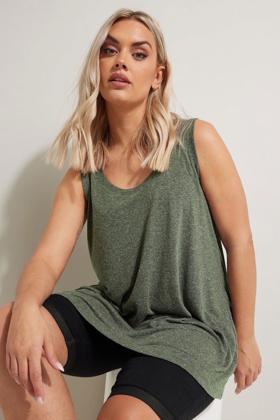 Yours Curve Khaki Green Linen Vest Top