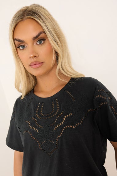 Yours Curve Black Crochet Trim T-Shirt