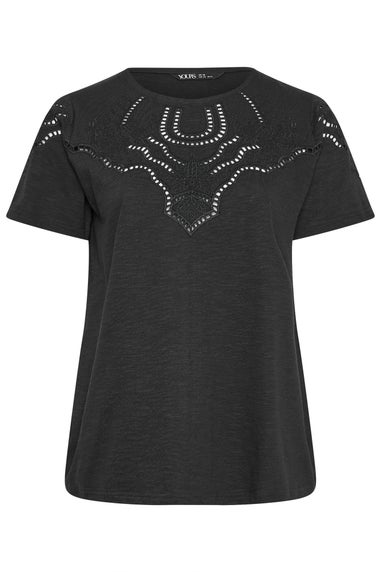 Yours Curve Black Crochet Trim T-Shirt