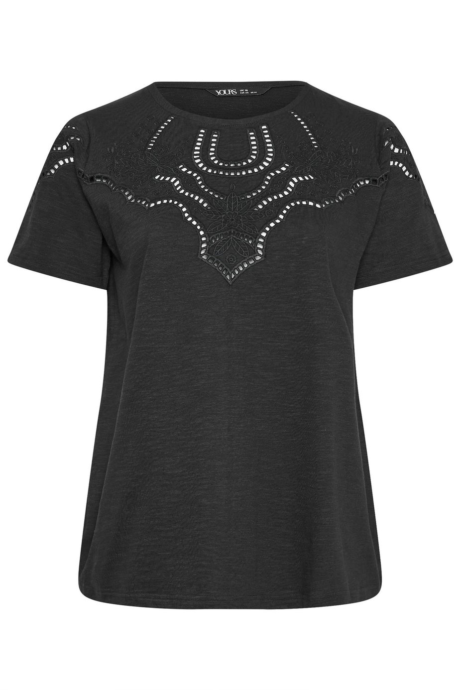 Yours Curve Black Crochet Trim T-Shirt