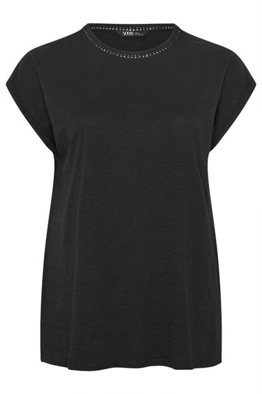 Yours Curve Black Crochet Trim Detail T-Shirt