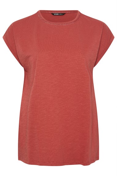 Yours Curve Rust Orange Crochet Trim Detail T-Shirt