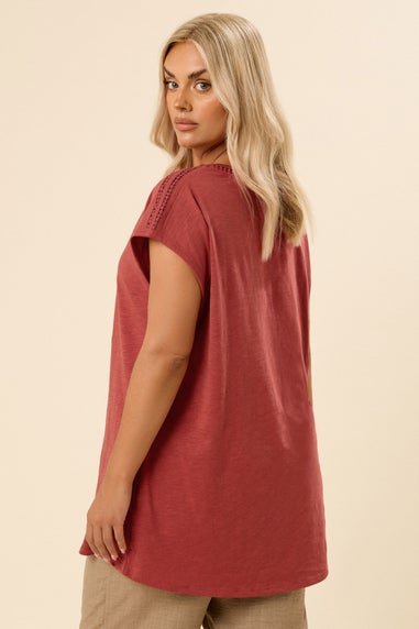 Yours Curve Rust Orange Crochet Trim Detail T-Shirt