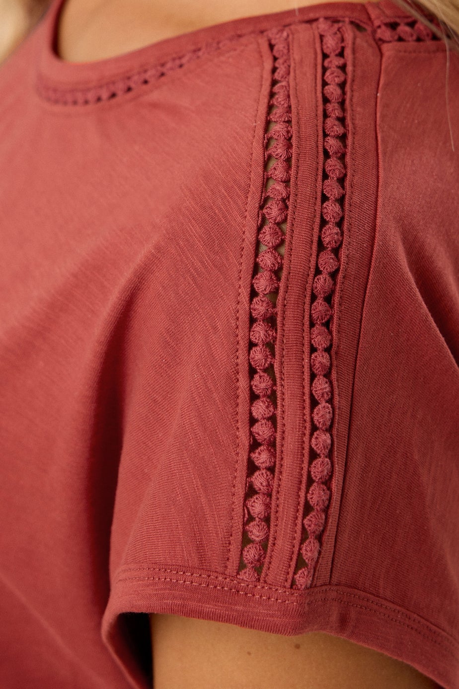Yours Curve Rust Orange Crochet Trim Detail T-Shirt