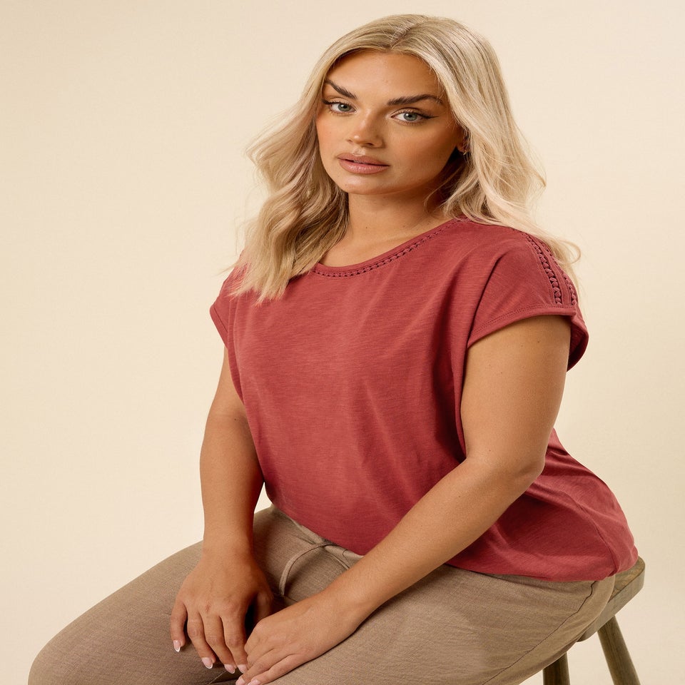 Yours Curve Rust Orange Crochet Trim Detail T-Shirt