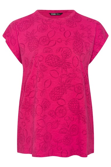 Yours Curve Pink Tropical Fruit Print T-Shirt