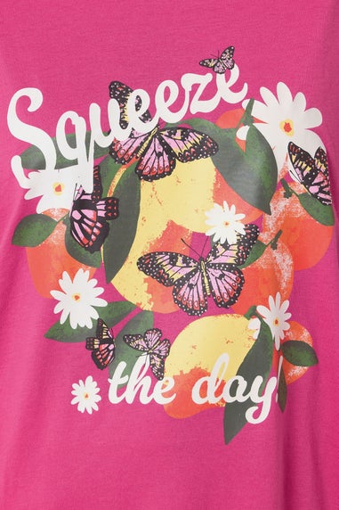 Yours Curve Pink Squeeze The Day Lemon Graphic Print T-Shirt