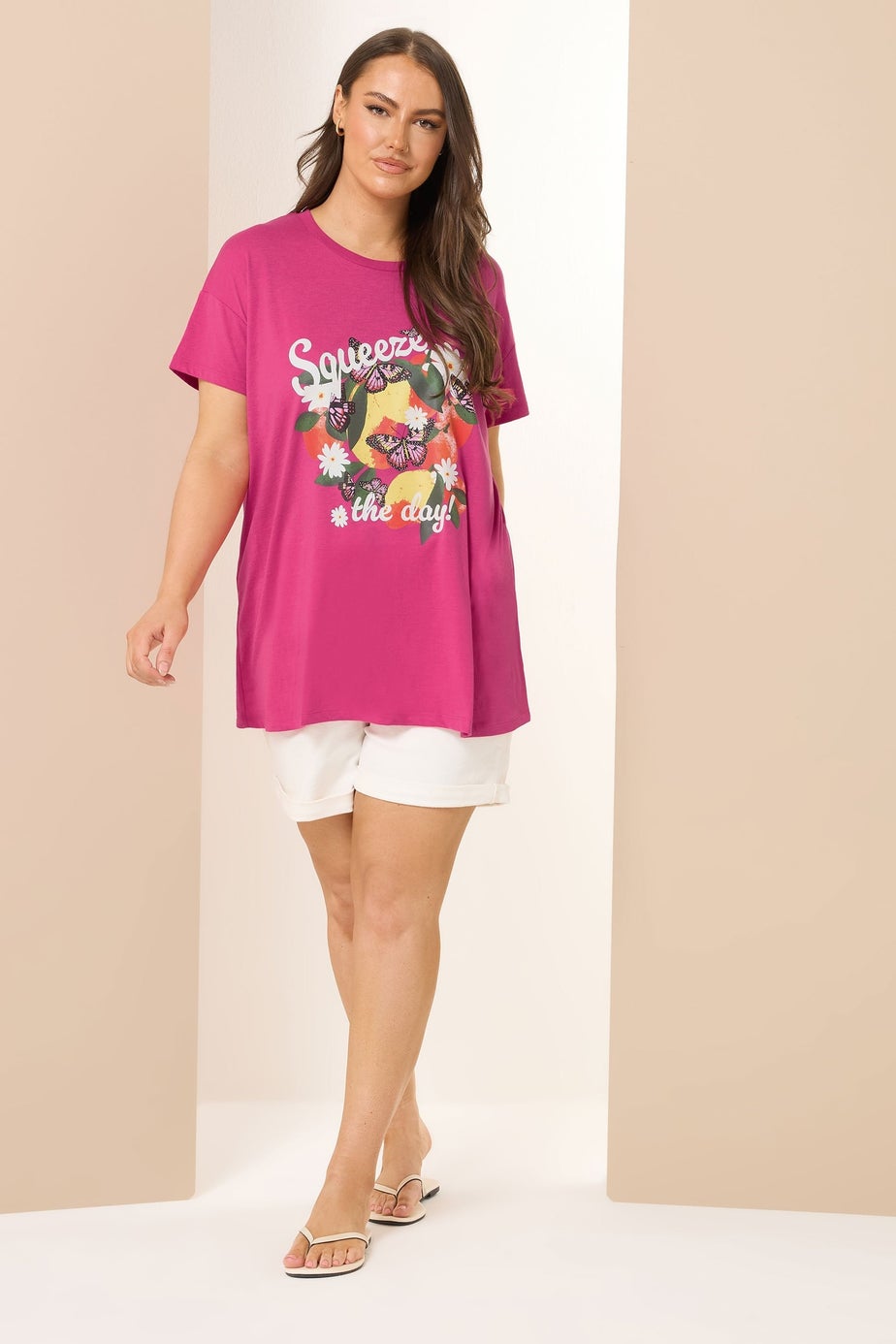 Yours Curve Pink Squeeze The Day Lemon Graphic Print T-Shirt